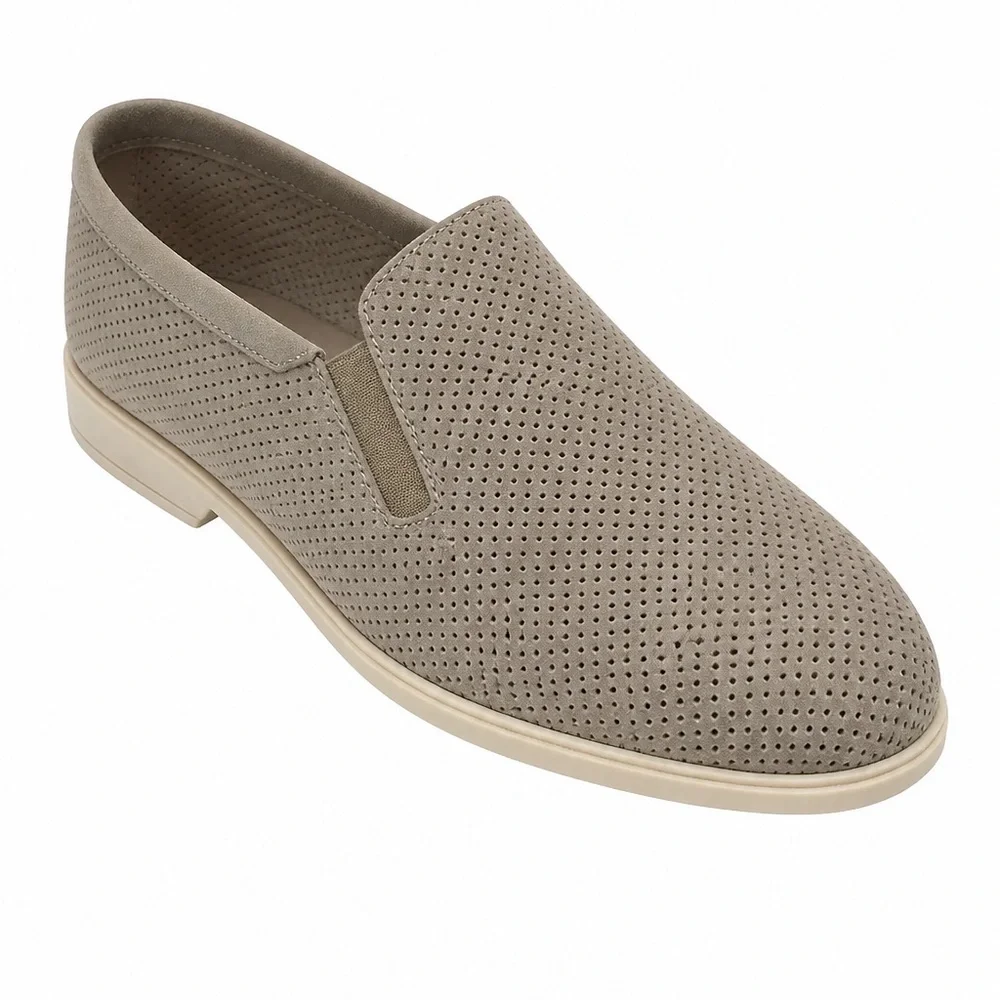 Alberto Ciccioli Men's Slip-On Perforated Comfort Beige Suede Loafers - Taupe
